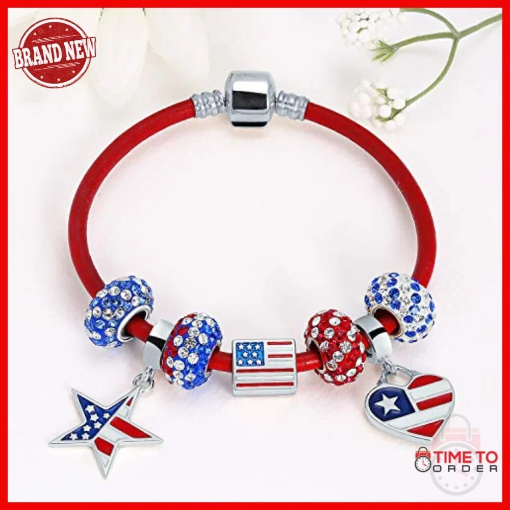 Sterling Silver Leather Charm Bracelet 6.5 Inches Starter European Beads
